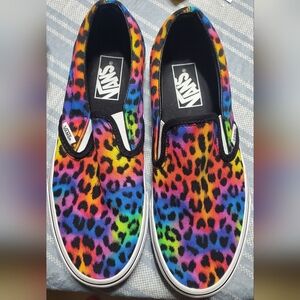 Vans Multicolor Leopard Slip-On Sneakers, Womens 8, Mens 6.5